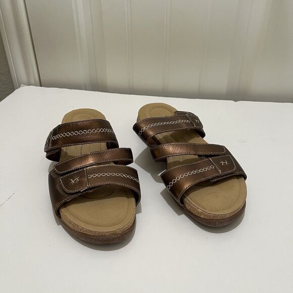 Clarks Women's Roseville Bay Leather Slip On Slide Sandals Metallic Brown Sz 11M - Picture 2 of 7
